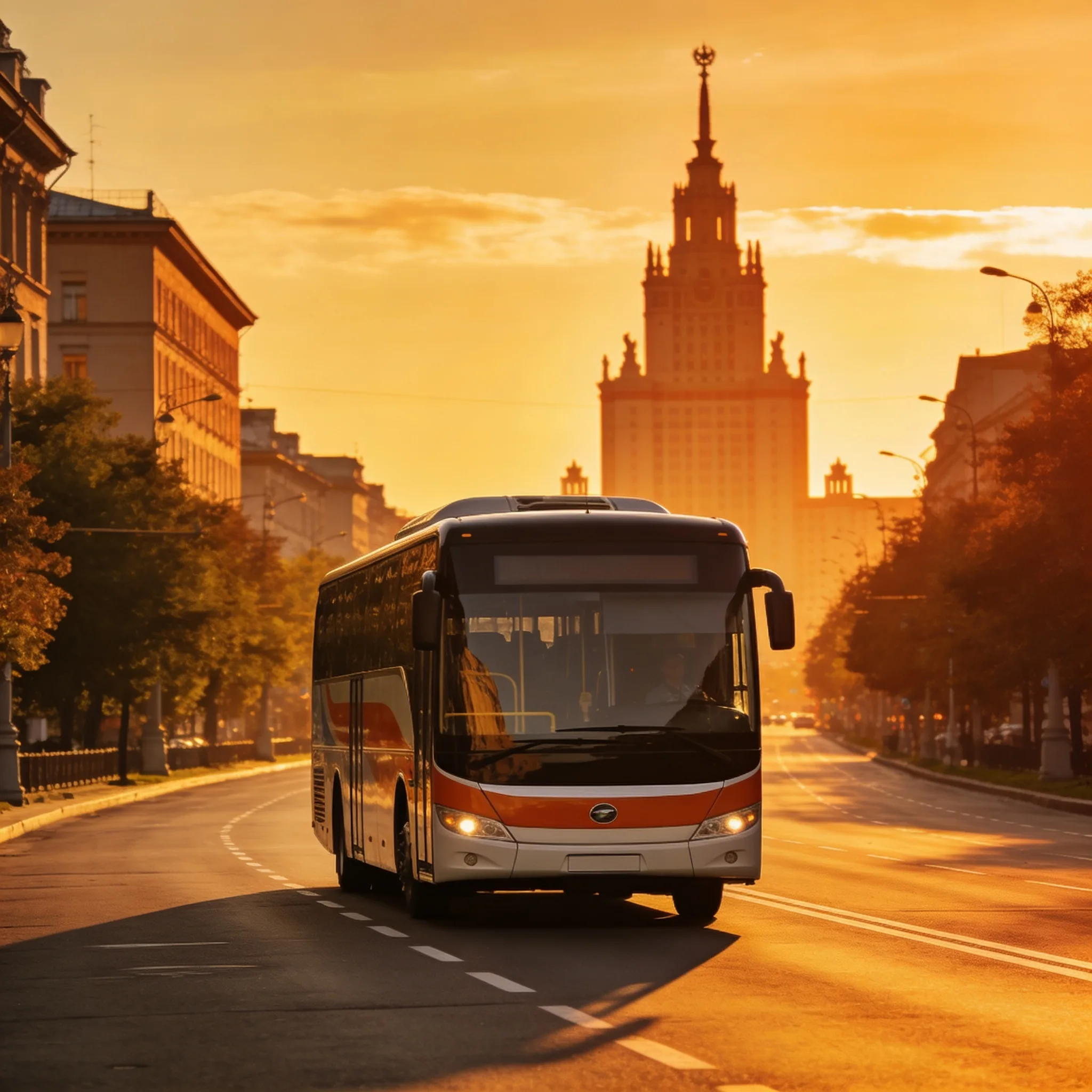 Автобус на трассе из Москвы в направлении Золотого Кольца
